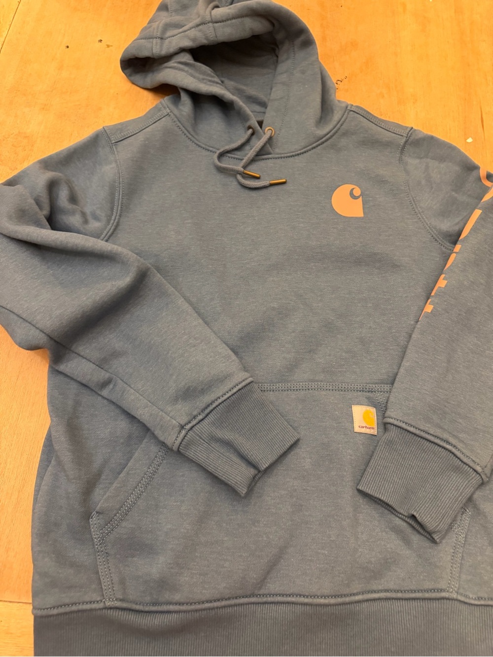 Carhartt Hooded Sweatshirt in Slate Blue with Tan Logo Accents